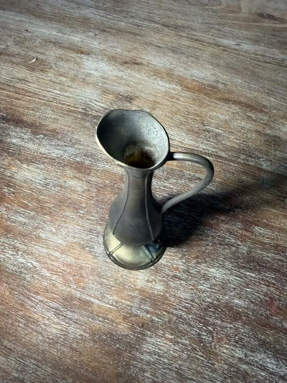 Vintage Pewter Ewer Bud Vase with Ornate Spout and Handle